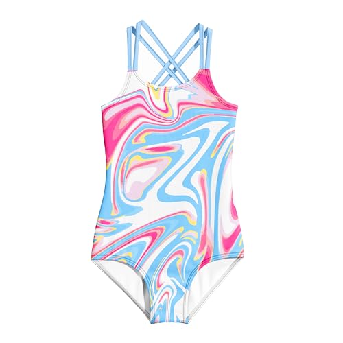 Image of LQSZ Girls One Piece Swimsuits Quick Dry Beach Bathing Suit Cross Shoulder Strap Swimwear