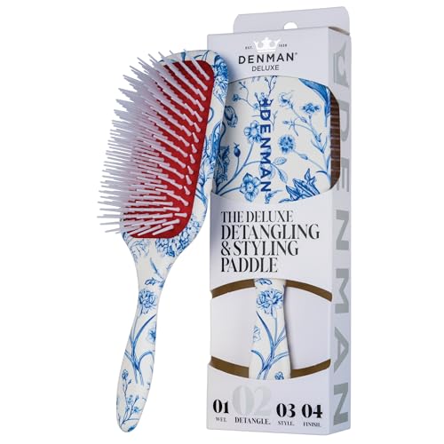 Denman Detangling & Styling Paddle Hairbrush For Wet Or Dry Hair - Curly Coily Straight Thick & Long Ideal for Women & Men D38- Blue Belle