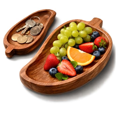 COM-FOUR® Juego de bandejas de 2 Piezas de Madera de Acacia - tableros Decorativos en Forma de Hoja - bandejas para Servir para Decorar la Mesa - Bandeja de Madera en 2 tamaños