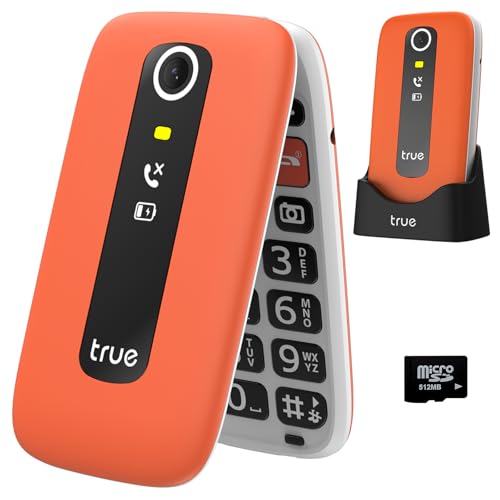 TRUE S70 Seniorenhandy Klapphandy ohne Vertrag, 2G Handy mit großem 2,8 Zoll Farbdisplay, Sturz-Notruf, SOS Notruftaste, extra laut, großen Tasten, Schnellwahl, Schrittzähler, Ladestation, Orange