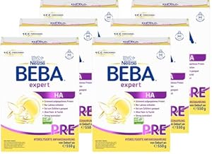 BEBA expert HA PRE - Hydrolysierte Anfangsnahrung, Anfangsmilch von Geburt an, Patentiertes Produkt, Ohne Palmöl, Ohne Fischöl, Babynahrung, Baby-Milchpulver, 6er Pack (6 x 550g)