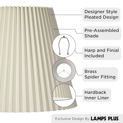 Set of 2 Pleated Empire Lamp Shades Ivory Large 10" Top x 17" Bottom x 14.75" High Spider with Replacement Harp and Finial Fitting - Springcrest