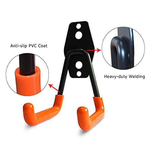 2 Pack Garage Storage Utility Hooks，Garage Garden Tool Organizer，Steel Wall Mount Hooks, Garden Small U Hooks (Black) (Orange) #TOP2