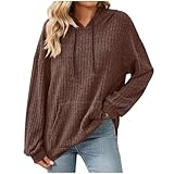Womens Soft Ribbed Knit Hoodie Sweaters Drawstring Long Sleeve Hoodies Cozy Fall Tops Pullover Sweatshirts 2025 Brown