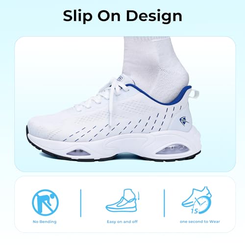 AOV Wide Toe Box Running Shoes for Men Arch Support Walking Sneakers Plantar Fasciitis Orthotic Tennis Slip On Shoes for Gym Workout Jogging WhiteBlue Size 12