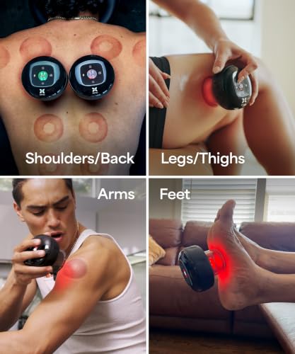 Image of REVO The Original 4-in-1 Smart Cupping Therapy Massager, Red Light Therapy for Targeted Pain Relief, Knots, Aches, Muscle Soreness, Circulation & Tighter Skin, Portable Cupping Kit (Four Pack)