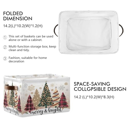 Image of Christmas Tree Golden Leopard Storage Basket with Waterproof Liner and PU Handles Winter Cheetah Snowflake Storage Boxes 14.2 inch Collapsible Decorative Organizer Baskets for Bedroom Closet Office 2 Pack