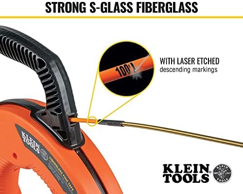 Fish Tape, Fiberglass Wire Puller with Spiral Steel Leader, Optimized Housing and Handle, 30.5 m Klein Tools 56351