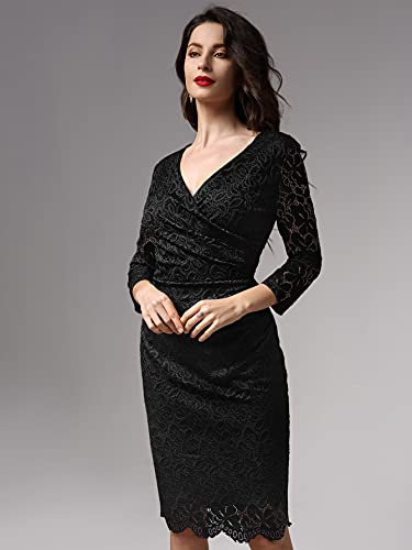 Miusol Women's Retro Deep-V Neck Ruffles Floral Lace Evening Pencil Dress4