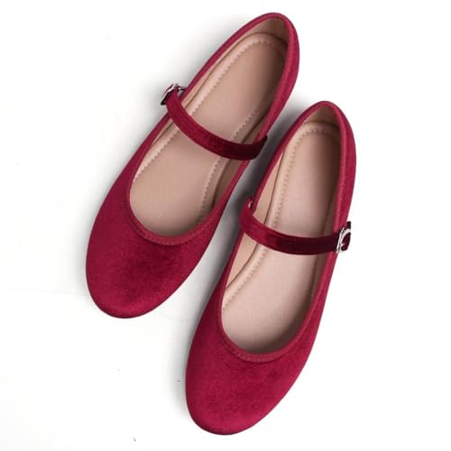 Image of TN TANGNEST Women's Velvet Flats Round Toe Ballet Shoes | Elegant Bowknot Flats Comfortable Casual Slip On Flats for Work