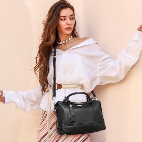 Image of HESHE Womens Genuine Leather Purse Satchel Tote Bags Ladies Real Leather Bags Crossbody Handbags