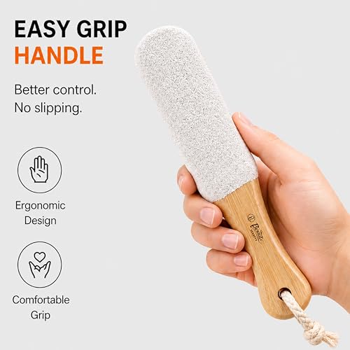 Image of Beaute Secrets Double-Sided Pumice Stone with Handle | Foot Scrubber & Callus Remover for Dead Skin | Pedicure Foot File for Cracked Heels, Corns & Hard Skin - Shower Safe Foot Care Tool