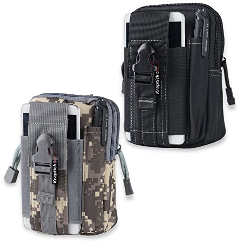 Image of Kraptick Multi-Purpose Water Resistant Waist Bag with Dual Compartment, Waist Bag Mobile Phone Holder, Waist Pack for Men, Women Camping Hiking Pouch (Black Grey & ACU Camouflage) (Combo of 2)