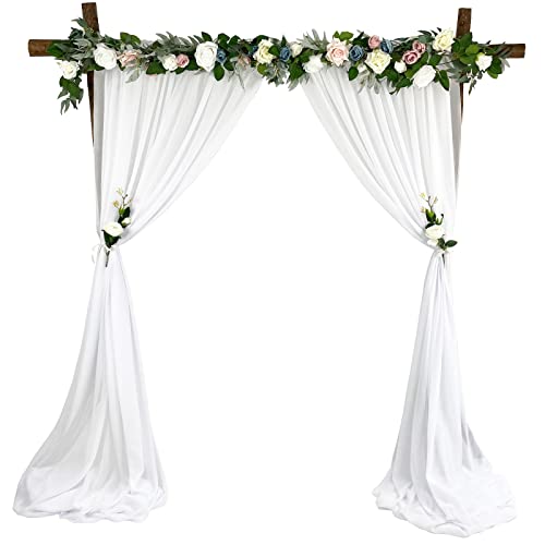 EHLDekol Sheer Chiffon Backdrop Curtains 10ft x 10ft， Chiffon Fabric Drapes for Wedding, Long Sheer Curtain for Living Room, Arch Party Stage Decoration (White, 120 x 120 Inch)