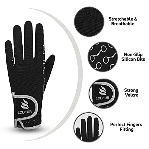 Eclour Kids Horse Riding Gloves With Non-Slip Grip For Multi Sports Activities With Finger Touch Design For Boys And Girls (Black, Age 6-8 Years) #TOP1