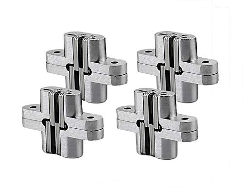 2Pair (4Pcs) Of 1-3/4'' Hidden Hinges Stainless Steel Invisible Door Hinges Concealed Barrel Wooden Box Silver #TOP9