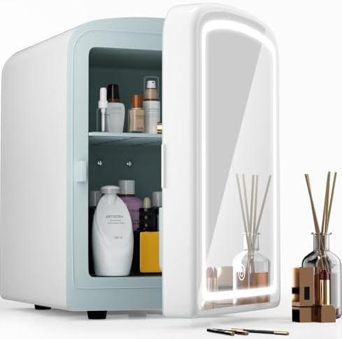 4L Mini Skincare Fridge with Dimmable LED Mirror, Portable Beauty...
