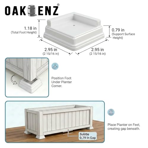 OAKENZ Corner Planter Feet – Pot Feet for Square & Rectangular Planter Boxes – Improves Drainage & Helps Protect Decks – UV-Stable Recyclable Plastic (8 Pack, White) by OAKENZ - Used condition - Image 8