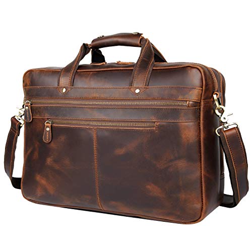 Polare 17'' Computer Briefcase Work Bag Business Case For Men With Full Grain Leather Fits 15.6'' Laptop