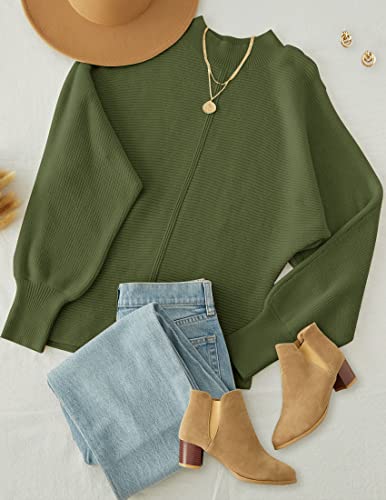 Tecrew Womens Ribbed Pullover Sweater Tops Winter Trendy Warm Slouchy Pullover Jumper, Green, Medium #TOP6