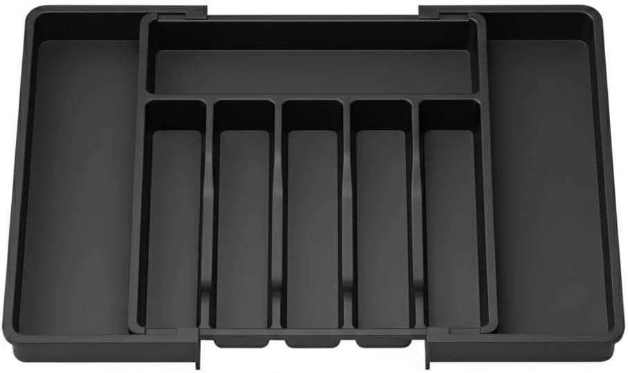 Kitchen Drawer Organizer, Large Capacity Tableware Storage Box with Expandable Design, Black