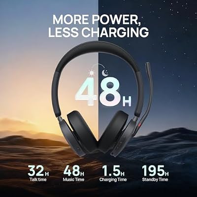 Yealink WH68 Hybrid DECT 6.0 & Bluetooth Wireless Headset with Charging Stand, Enterprise Grade ANC Office Headphones, 492ft Range, 6-Mic Noise Cancelling for Teams, Zoom, UC, PC/Smartphone, 32H Call