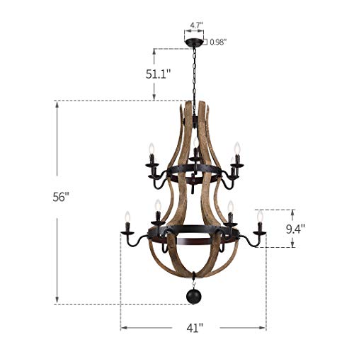 12 Light X 2-Tier Industrial Wine Barrel Chandelier Openwork Wood Wooden French Country Style 42" W X 56"H #TOP2