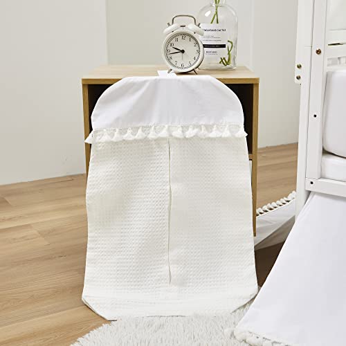 Image of Brandream Crib Bedding Set Cotton Gender Neutral Boho Bohemian Baby Girl Boy Nursery Bedding 6 Pieces Solid White Cotton Farmhouse Chic Minimalist Tassel Fringe Macrame Cozy Waffle Weave Coconut