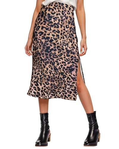 Amy Babe Womens Satin Silk High Waist Slit Midi Skirt Elastic Waistband Midi Skirts for Women