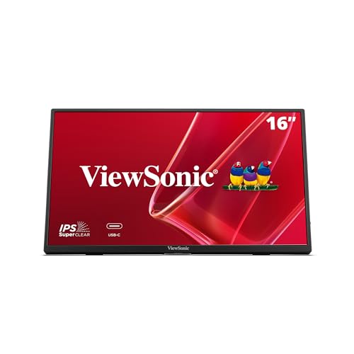 Image of ViewSonic VA1650-1N 16-inch (39.62cm) Portable Full HD 1920x1080 Monitor | SuperClear IPS Panel | USB-C & Mini HDMI | Ultra-Slim Lightweight Design | Built-in Stand | Eye ProTech