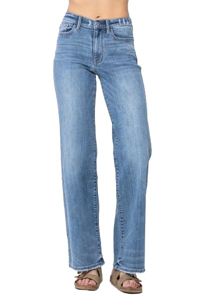 Mid Rise Vintage Wash Wide Leg Jeans