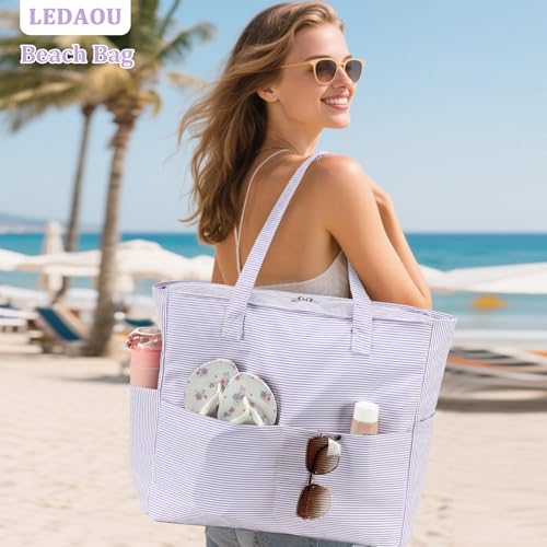 Image of LEDAOU Beach Bag Waterproof Sandproof Women Beach Tote Pool Bag with Zipper for Swim Gym Grocery Travel with Wet Pocket | Sandproof