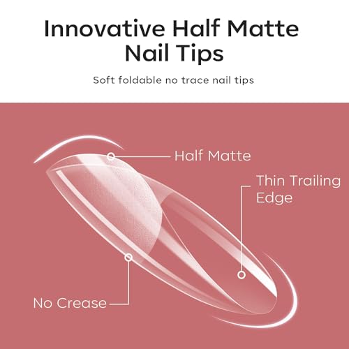 Image of Modelones Extra Short Oval Round Nail Tips - 510Pcs Soft Fake Nails Tips Gel Pre-shaped Half Matte Full Cover No Filed False Extension Manicure Salon DIY at Home 15 Sizes