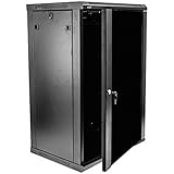 NavePoint 18U Server Rack Enclosure - 17.7” Deep, 18U Wall Mount Network Cabinet with Locking Glass Door for 19” IT Equipment, 18U Network Rack with 2 Fans, Removable Side Panels, Black
