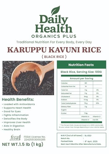 Image of Karuppu Kavuni Rice 1kg | Black Rice 1kg Pack | Rich in Antioxidants & Nutrients | Low Glycemic Index | Naturally High in Fiber | Unpolished Whole Grain | Premium Quality (1000g)