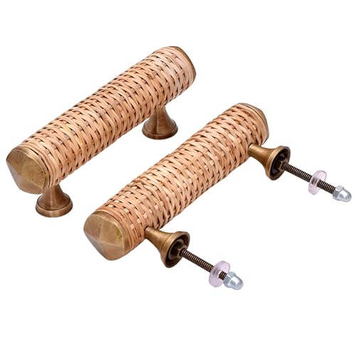 Indian Shelf Decorative Brass Rattan Drawer Pulls Boho Wooden Cabinet