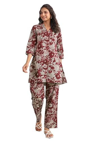 Image of Janasya Women's Pure Cotton Floral Printed Straight Co-ord Set