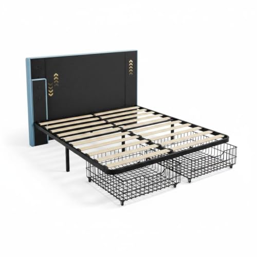 Image of Garvee Irregular Wave LED 2-Drawer Soft Upholstered Bed, Soft Padding