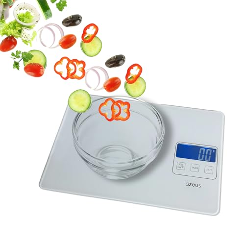 Food Scale with USB Rechargeable, Digital Kitchen Scale with 6 Units, High Precision to 0.04 oz /11lbs Capacity, Weight Range from 3g-5000g (White)