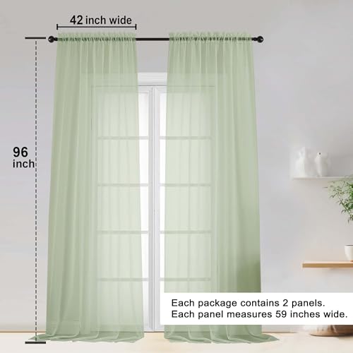 Image of OWENIE Sheer Curtain 96 Inch Long 2 Panels Set, Light Filtering Clear Rod Pocket Soft Sheer Curtain 95 for Bedroom /Living Room, 2Pcs, Each 42 inch W x 96 inch L, Light Grey