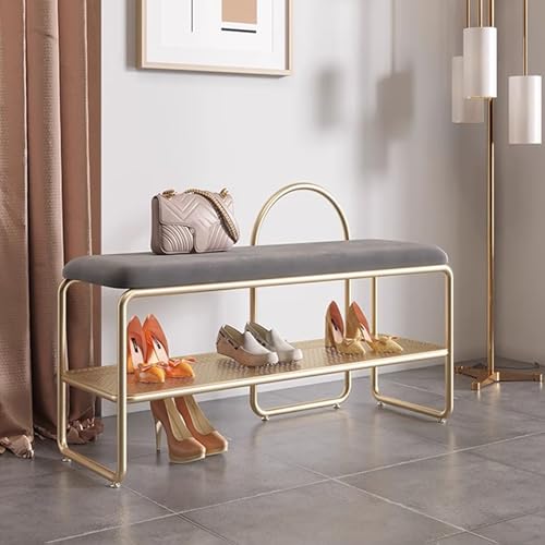 Banc à chaussures en métal doré de haute qualité et assise velours