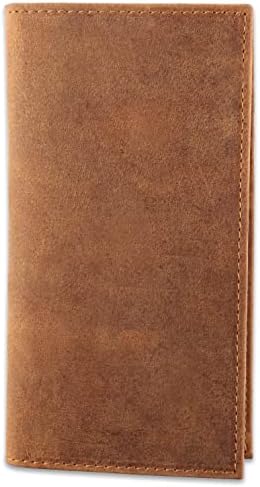F&L CLASSIC Men's RFID Vintage Look Genuine Leather Long Bifold Wallet Checkbook Wallets,buffalo vintage leather,240 light brown