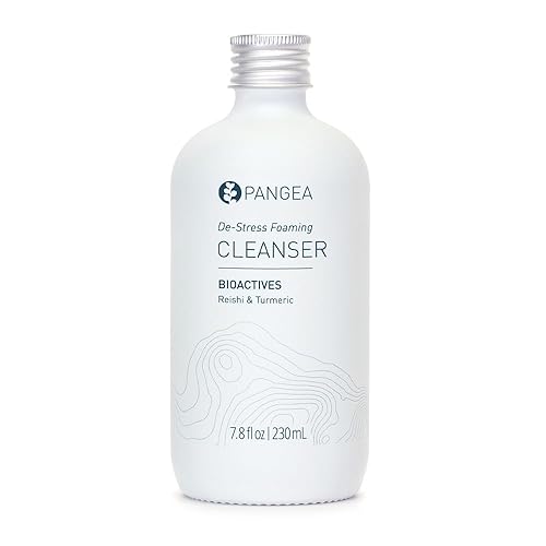 Pangea Organics - Limpiador facial de espuma natural Reishi + cúrcuma antiestrés vegano, no tóxico, belleza limpia sostenible (botella de vidrio +