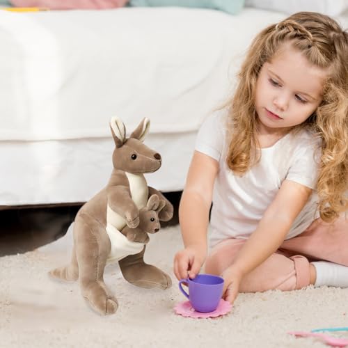 HaOrchid Känguru Plüschtier Plüschtiere, 28cm Kuscheltier, Plüsch Känguroo Spielzeug, Kuscheltier Mutter und Kind Känguru, Flauschiges Känguru Stofftier für Kinder Kuscheln, Spielen und Schlafen