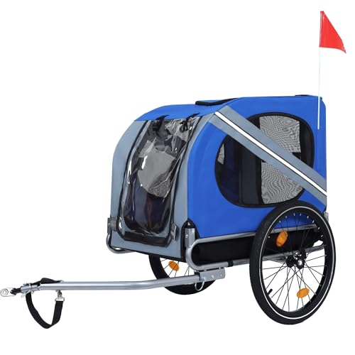 BKNROIHB Large Folding Bike Trailer for Dogs – 120LB Capacity All-Terrain Pet Carrier(Blue+Grey)