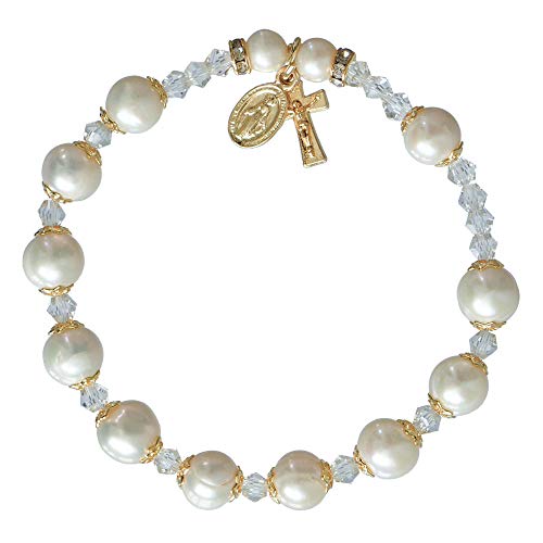 Sine Cera Freshwater Pearl 1 Decade Catholic Rosary Bracelet, 8mm Pearl Beads