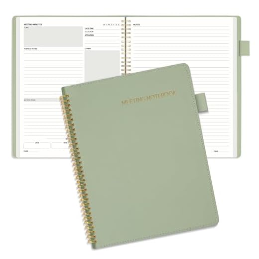 SUNEE Half Meeting Half Note - 8.5"x11" Professional Notebooks for Work - 160 Pages, A4 Size Project Planner, Spiral Meeting Agenda Organizer for Women Men, Note Taking,Office with Vegan Leather Cover