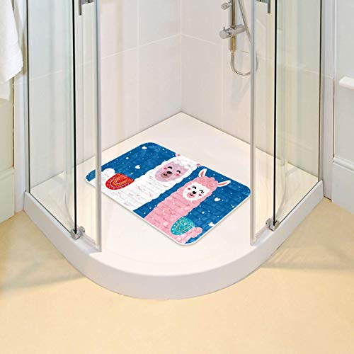 Alfombrilla de baño ovalada con textura mullida y estampado de alpacas 7