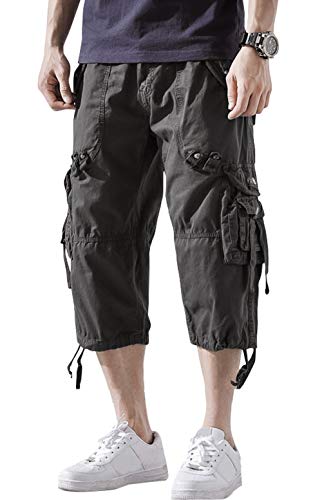 Chouyatou Men's Outdoor Multi-Pocket Straight Leg Twill Beach Capri Cargo Shorts (32, Dark Grey) #TOP7