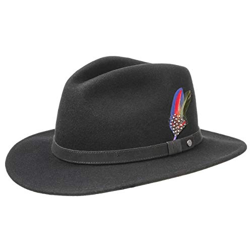 Stetson Yutan Sombrero de Fieltro Mujer/Hombre - con Fieltro de Lana de Asahi Guard - Impermeable y Resistente a Las Manchas - Sombrero de Exteriores Plegable - Verano/Invierno - Negro XL (60-61 cm)
